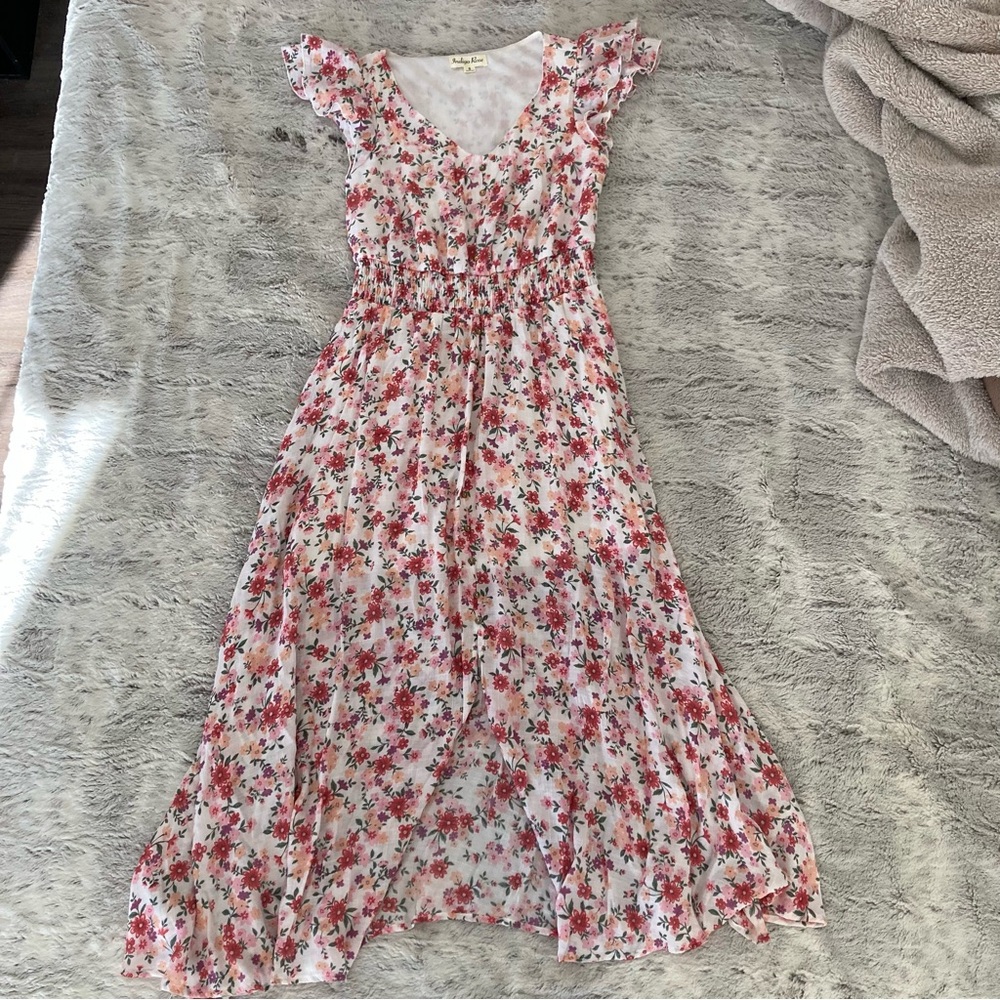 Floral Ruffle Sleeve Maxi Dress